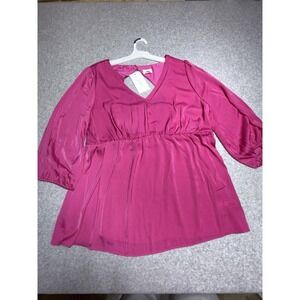 Isabel Maternity Pink Blouse Size XXL Elbow Sleeve Woven Back Cut out Shirt
